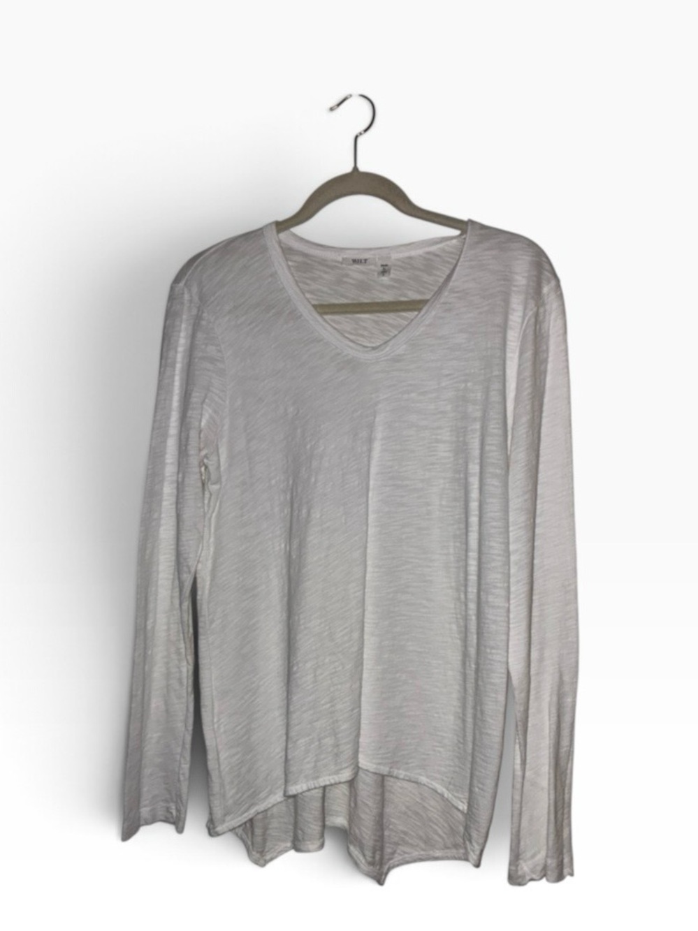 NWT WILT Long Sleeve V Neck Shirttail Slub Cotton Top White Size S